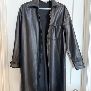 Black Leather Long Shirt Jacket